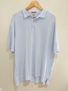 Peter Millar Men's Blue Stripe Polo Shirt Summer Stretch XXL-Golf
